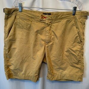 Psycho Bunny Size 38 Classic Chino Shorts Dark Khaki Tan 9" Inseam